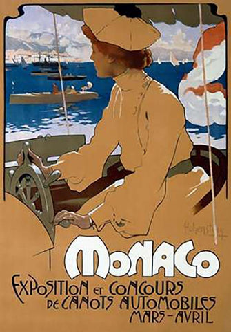 Monaco/ExVintageition de Canots Automobiles White Modern Wood Framed Art Print with Double Matting by Hohenstein, Adolfo