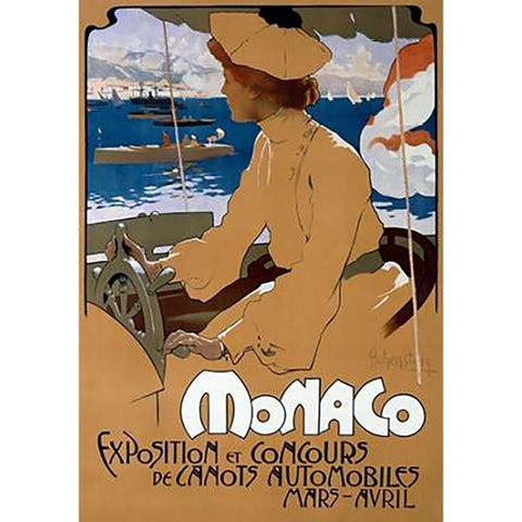 Monaco/ExVintageition de Canots Automobiles Black Modern Wood Framed Art Print with Double Matting by Hohenstein, Adolfo
