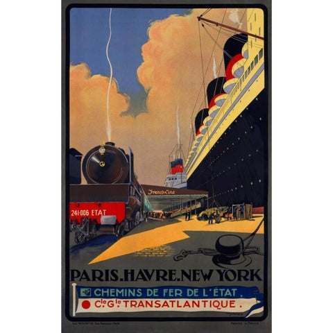 Paris, Havre, New York Black Modern Wood Framed Art Print by Sebille, Albert