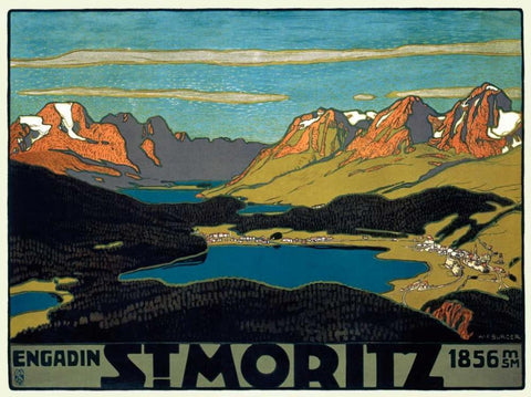St. Moritz/Engadin White Modern Wood Framed Art Print with Double Matting by Burger, Wilhelm F.