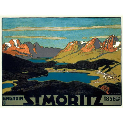 St. Moritz/Engadin Black Modern Wood Framed Art Print by Burger, Wilhelm F.