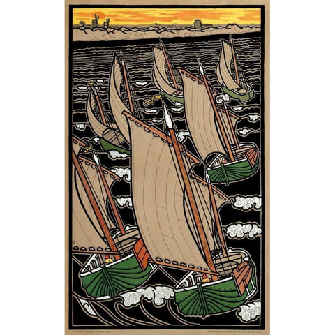 Fleet of Fishing Boats Black Modern Wood Framed Art Print with Double Matting by Combaz, Gisbert