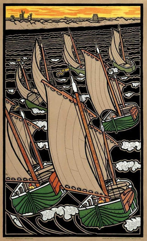 Fleet of Fishing Boats White Modern Wood Framed Art Print with Double Matting by Combaz, Gisbert