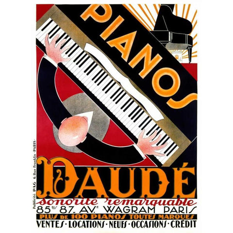 Pianos Daude White Modern Wood Framed Art Print by Daude, Andre