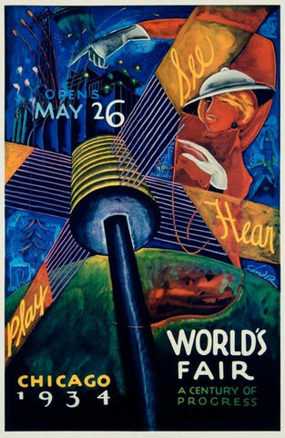 Chicago Worlds Fair 1933-34 Black Ornate Wood Framed Art Print with Double Matting by Sandor