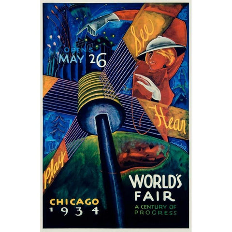 Chicago Worlds Fair 1933-34 Black Modern Wood Framed Art Print by Sandor