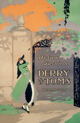 Derry and Toms/Autumn Fashions White Modern Wood Framed Art Print with Double Matting by Warren, F.H.