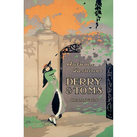 Derry and Toms/Autumn Fashions Black Modern Wood Framed Art Print with Double Matting by Warren, F.H.