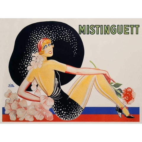 Mistinguett Black Modern Wood Framed Art Print with Double Matting by Zig