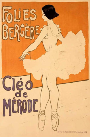 Folies-Bergere/Cleo De Merode White Modern Wood Framed Art Print with Double Matting by Unknown