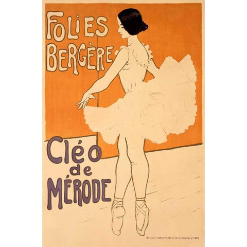 Folies-Bergere/Cleo De Merode Gold Ornate Wood Framed Art Print with Double Matting by Unknown