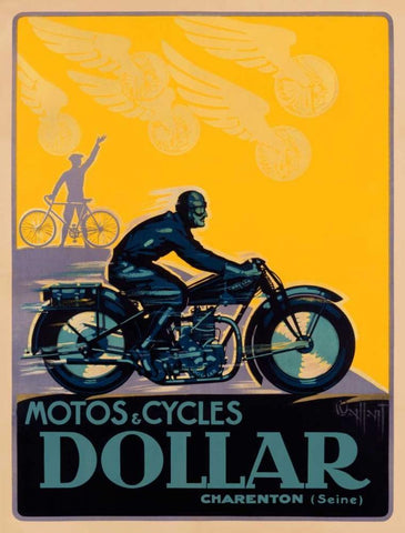 Motos and Cycles Dollar White Modern Wood Framed Art Print with Double Matting by Vaillant