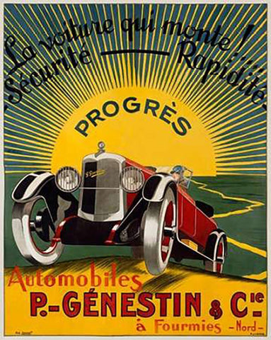 Automobiles P.-Genestin and Cie Black Ornate Wood Framed Art Print with Double Matting by Lecoq, H. J