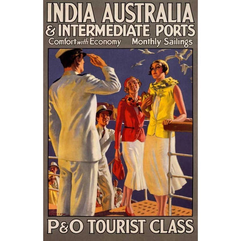 India Australia and Intermediate Ports/P and O Gold Ornate Wood Framed Art Print with Double Matting by Michael