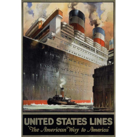 United States Lines/â€Leviathanâ€ Gold Ornate Wood Framed Art Print with Double Matting by Pike, R.S.