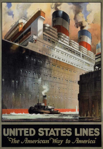 United States Lines/â€Leviathanâ€ White Modern Wood Framed Art Print with Double Matting by Pike, R.S.