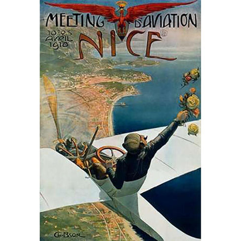 Meeting dâ€™Aviation/Nice Black Modern Wood Framed Art Print with Double Matting by Brosse, Charles Leonce