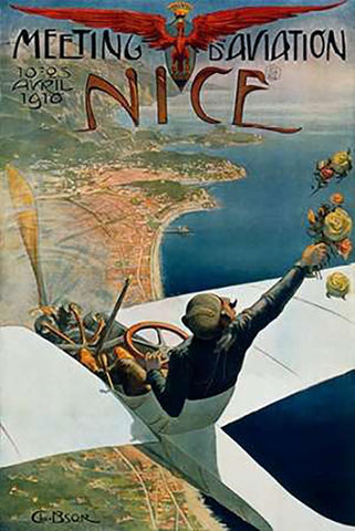 Meeting dâ€™Aviation/Nice White Modern Wood Framed Art Print with Double Matting by Brosse, Charles Leonce