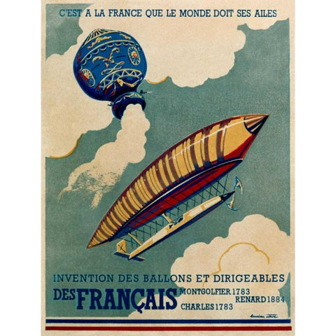 French Aviation: Commemorative Posters 1 of 3 Black Modern Wood Framed Art Print with Double Matting by Cave, Lucien