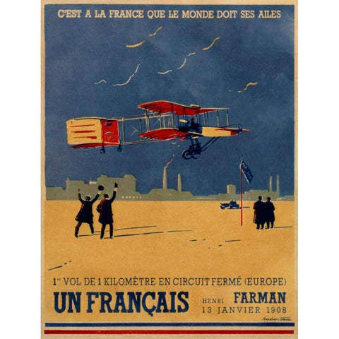 French Aviation: Commemorative Posters 2 of 3 Black Modern Wood Framed Art Print with Double Matting by Cave, Lucien