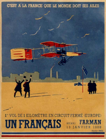 French Aviation: Commemorative Posters 2 of 3 Black Ornate Wood Framed Art Print with Double Matting by Cave, Lucien