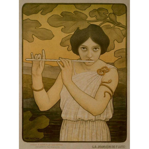 La Joyeuse de Flute Black Modern Wood Framed Art Print by Berthon, Paul