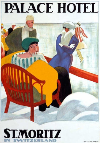 Palace Hotel/St. Moritz White Modern Wood Framed Art Print with Double Matting by Cardinaux, Emil