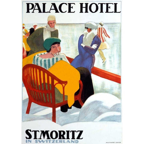 Palace Hotel/St. Moritz Black Modern Wood Framed Art Print with Double Matting by Cardinaux, Emil