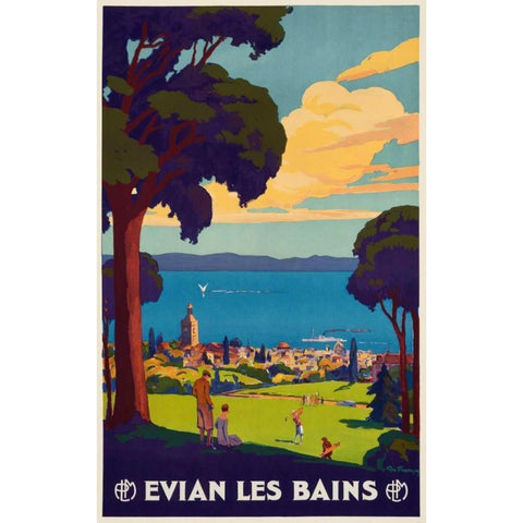 Evian les Bains Gold Ornate Wood Framed Art Print with Double Matting by Francois, Geo