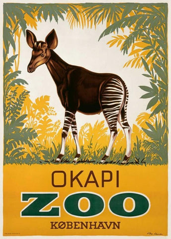 KÃ¸benhavn Zoo/Okapi Black Ornate Wood Framed Art Print with Double Matting by Lippert, Aage