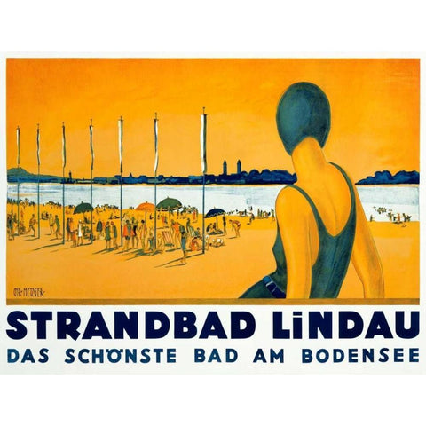 Strandbad Lindau Black Modern Wood Framed Art Print with Double Matting by Metzger, Charles