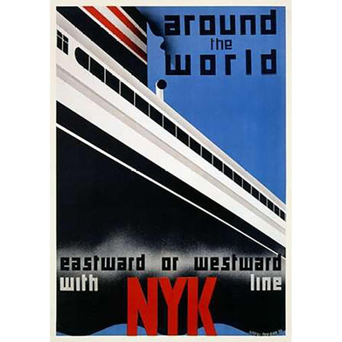 NYK Line/Around the World Gold Ornate Wood Framed Art Print with Double Matting by Hemmin, George