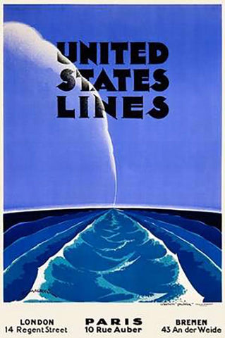 United States Lines White Modern Wood Framed Art Print with Double Matting by Maurus, Edmond