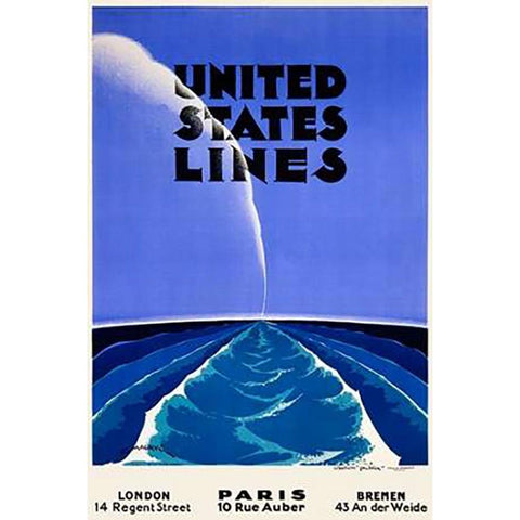 United States Lines Black Modern Wood Framed Art Print with Double Matting by Maurus, Edmond