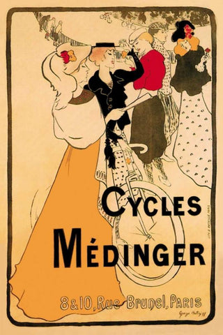 Cycles Medinger, 1897 Black Ornate Wood Framed Art Print with Double Matting by Bottini, Georges-Alfred
