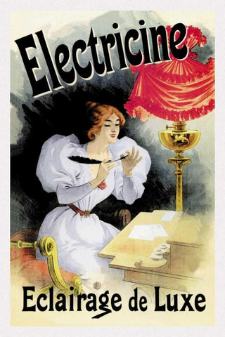 Electricine - Eclairage de Luxe Black Ornate Wood Framed Art Print with Double Matting by Cheret, Jules