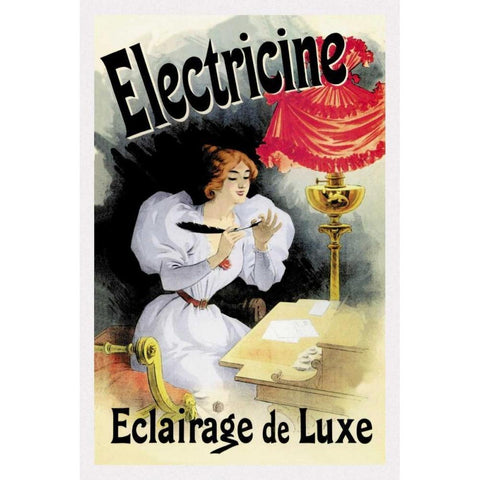 Electricine - Eclairage de Luxe White Modern Wood Framed Art Print by Cheret, Jules