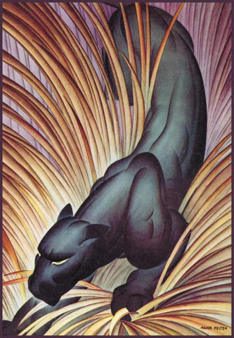 Stalking Panther, 1934 White Modern Wood Framed Art Print with Double Matting by Felton, Major