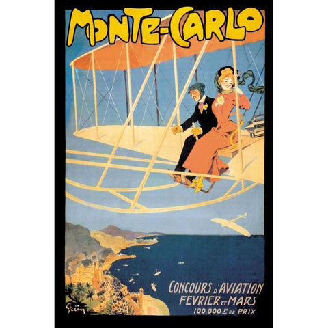 Monte Carlo Concours d Aviation, 1910 Black Modern Wood Framed Art Print with Double Matting by Grun, Jules Alexandre