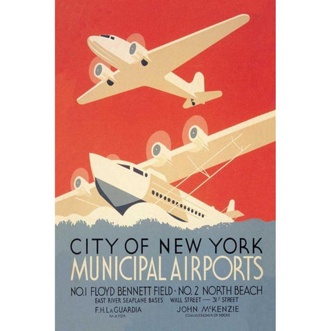 City of New York Municipal Airports (WPA) Black Modern Wood Framed Art Print with Double Matting by Herzog, Harry