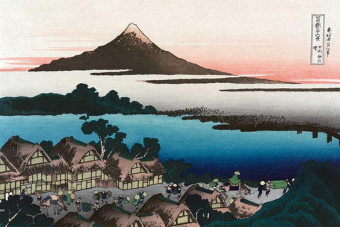 Dawn at Isawa in Kai Province, 1830 White Modern Wood Framed Art Print with Double Matting by Hokusai