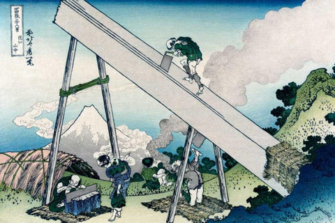 Fuji from a Sawyers View, 1830 Black Ornate Wood Framed Art Print with Double Matting by Hokusai