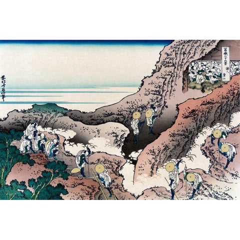 Climbing Mt. Fuji, 1830 Gold Ornate Wood Framed Art Print with Double Matting by Hokusai