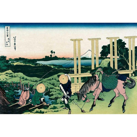 Senju in Musashi Province, 1830 Gold Ornate Wood Framed Art Print with Double Matting by Hokusai