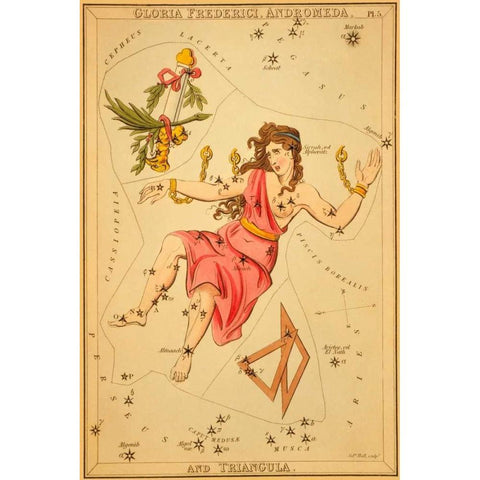 Gloria Frederici, Andromeda, and Triangula, 1825 Gold Ornate Wood Framed Art Print with Double Matting by Aspin, Jehoshaphat