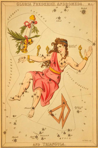 Gloria Frederici, Andromeda, and Triangula, 1825 Black Ornate Wood Framed Art Print with Double Matting by Aspin, Jehoshaphat