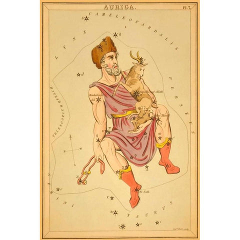 Auriga, 1825 Gold Ornate Wood Framed Art Print with Double Matting by Aspin, Jehoshaphat