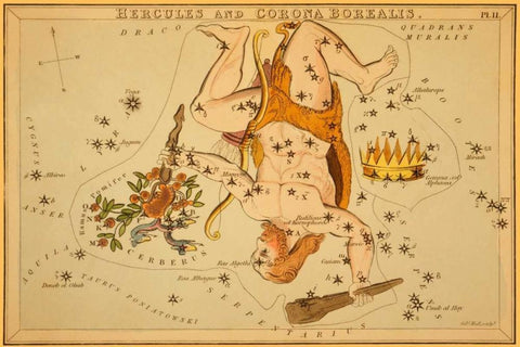 Hercules and Corona Borealis, 1825 Black Ornate Wood Framed Art Print with Double Matting by Aspin, Jehoshaphat