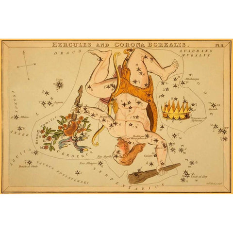 Hercules and Corona Borealis, 1825 Gold Ornate Wood Framed Art Print with Double Matting by Aspin, Jehoshaphat