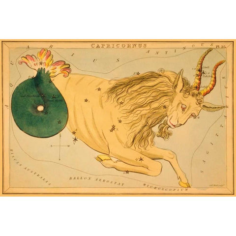 Capricorn, 1825 Gold Ornate Wood Framed Art Print with Double Matting by Aspin, Jehoshaphat